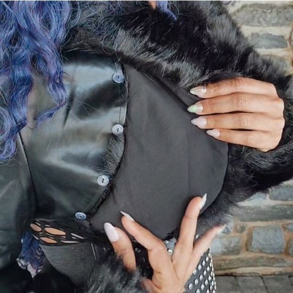 Xena Vegan: Faux Leather & Fur Collar Cropped Bolero - Picture 14 of 17